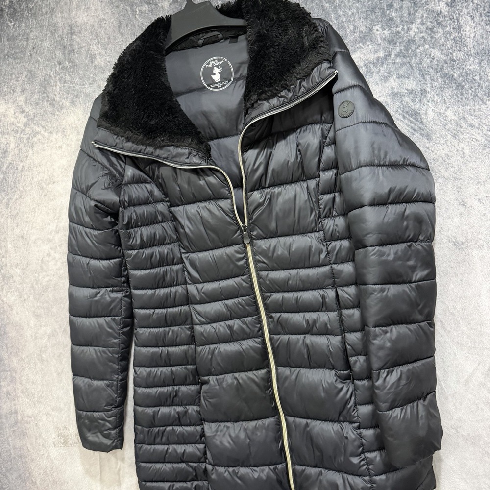 SAVE THE DUCK Ultra Light Women’s M Puffer Coat Parka black Faux Fur Collar
